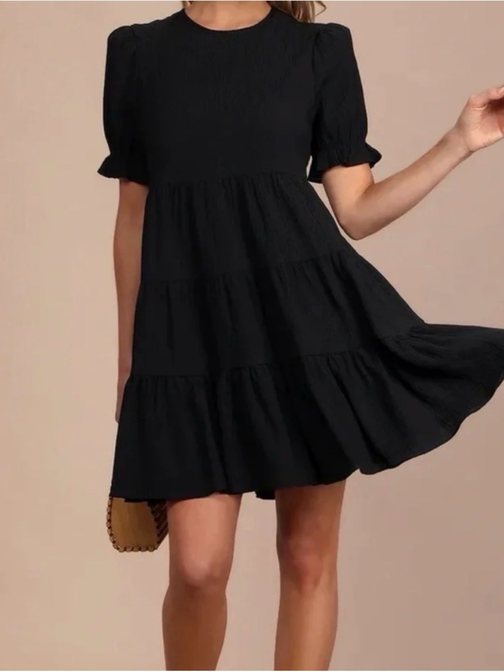 Lulu's Black Short Puff Sleeve Tiered Mini Dress size XS